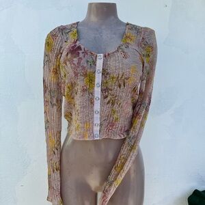 We The Free Dusty Pink Floral Crinkle Top